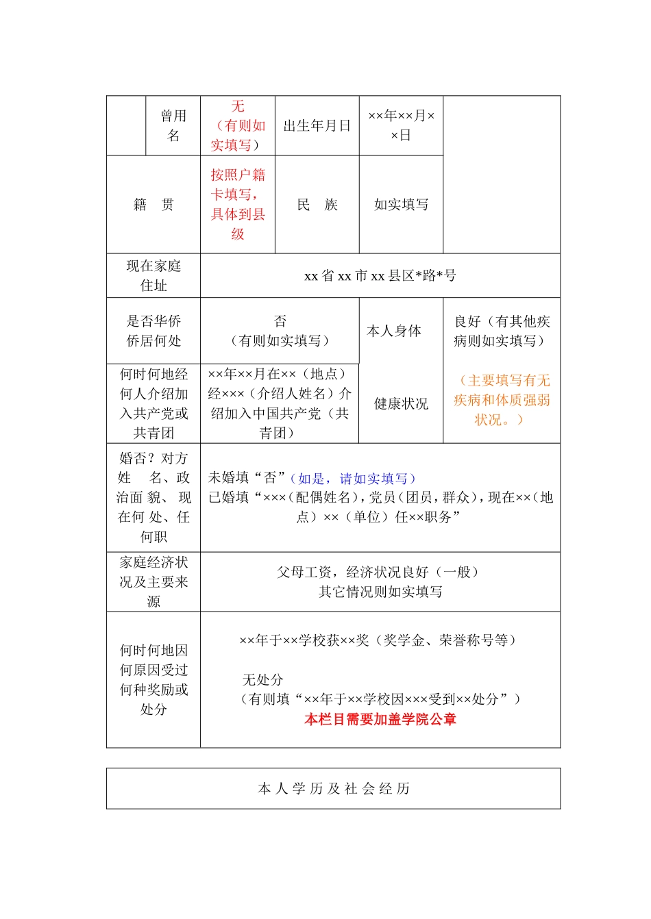 《高等学校毕业生登记表》(填写参考模板)_第3页