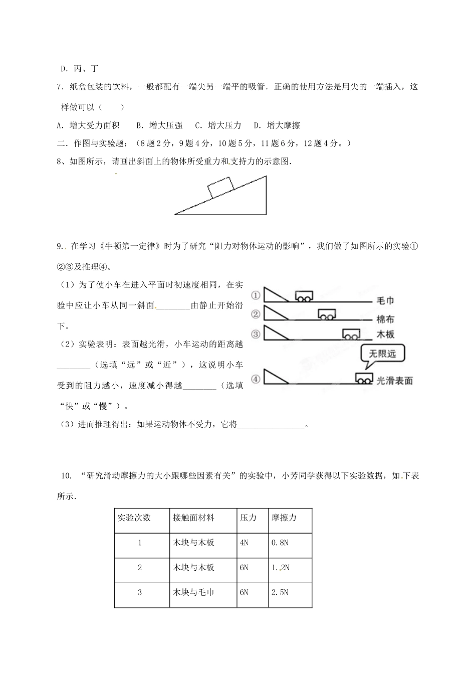 北京八中乌兰察布分校 八年级物理下学期期中试题2(无答案) 新人教版 试题_第2页