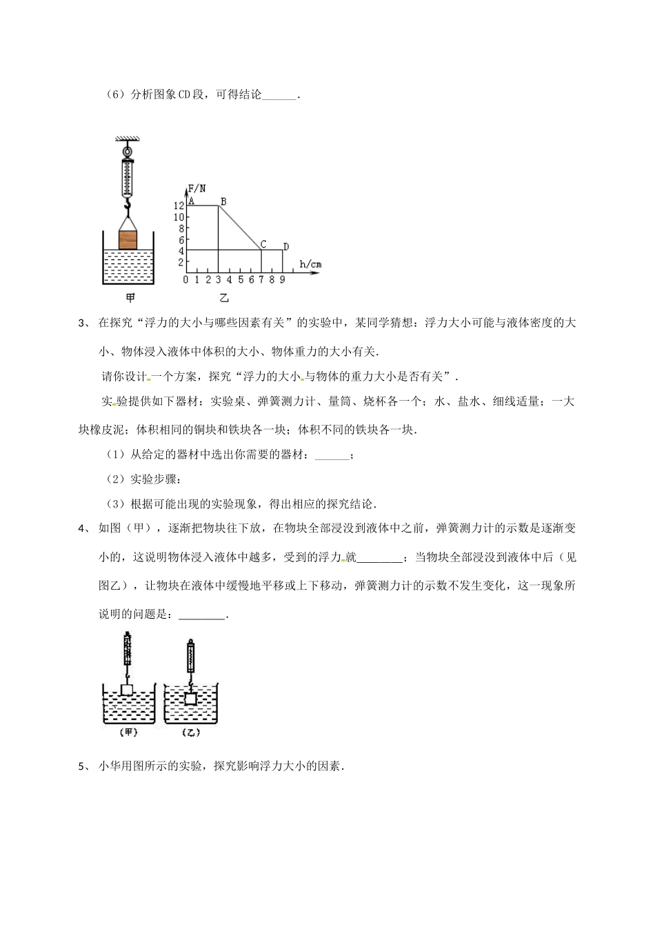 吉林省吉林市中考物理总复习  浮力实验试卷12 新人教版试卷_第2页