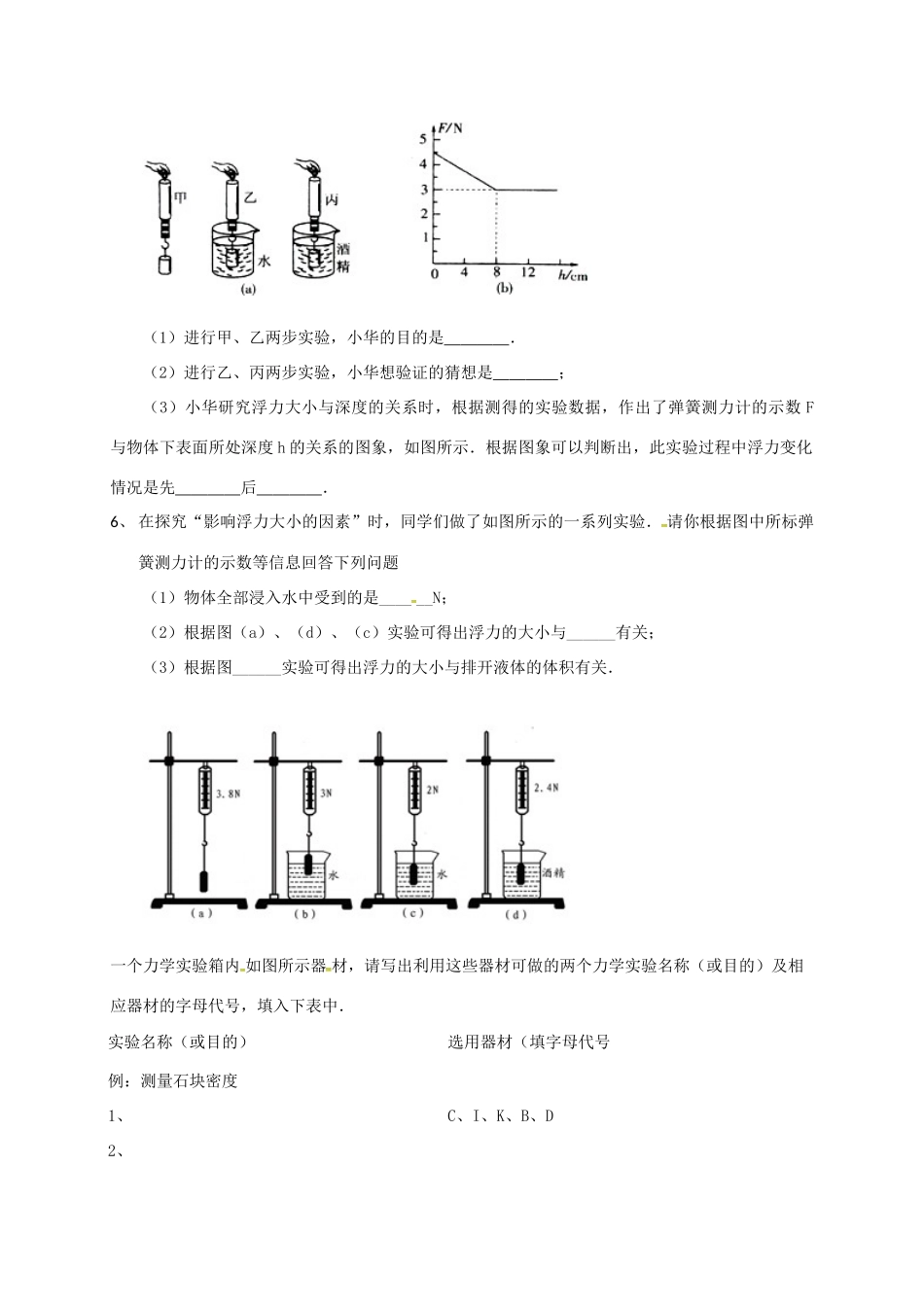 吉林省吉林市中考物理总复习  浮力实验试卷12 新人教版试卷_第3页