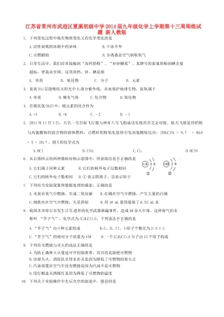 九年级化学上学期第十三周周练试卷 新人教版试卷