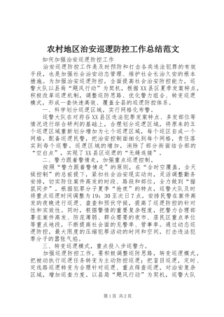 农村地区治安巡逻防控工作总结范文 