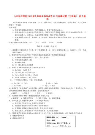 九年级化学毕业班12月竞赛试卷 新人教版试卷