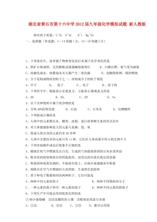 九年级化学模拟试卷 新人教版试卷(00002)