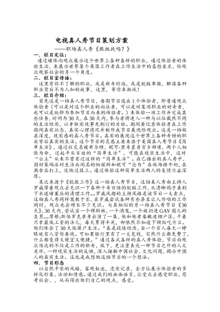 电视真人秀节目策划方案