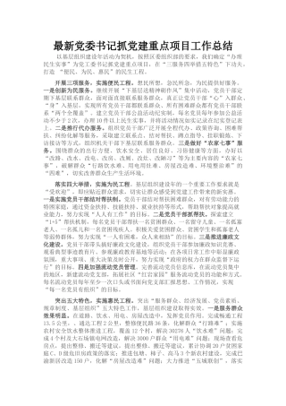 最新党委书记抓党建重点项目工作总结