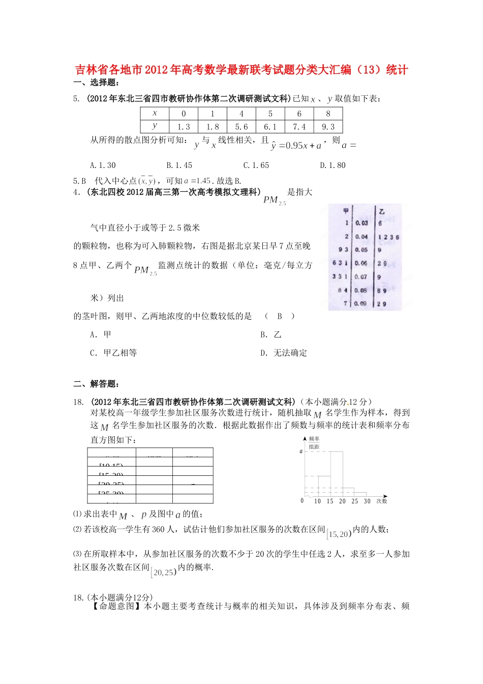 吉林省各地市高考数学最新联考试卷分类大汇编(13)统计试卷_第1页