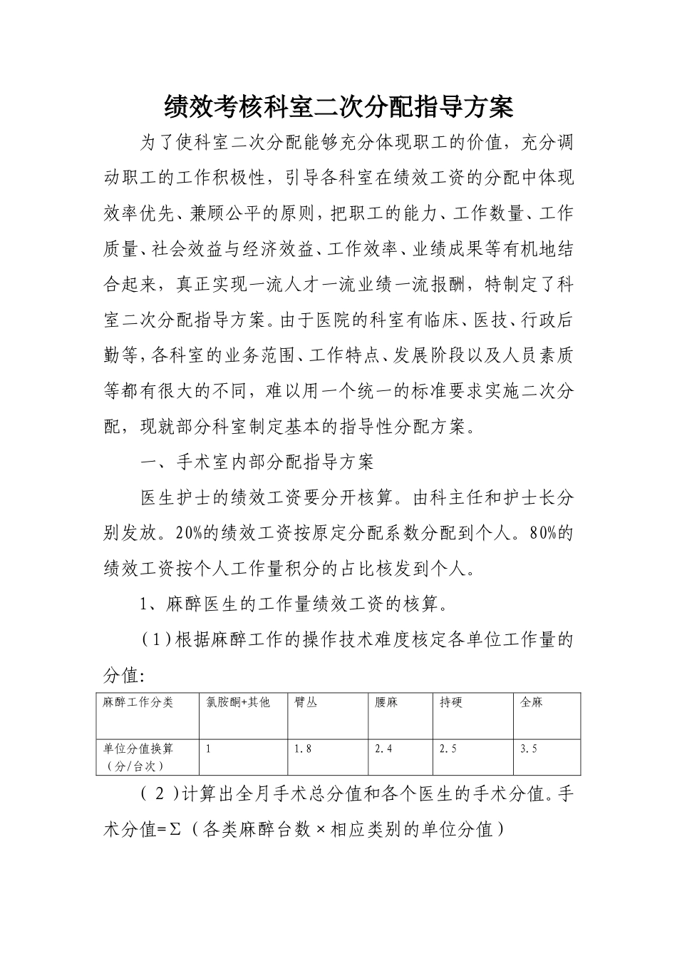 绩效考核科室二次分配指导方案_第1页