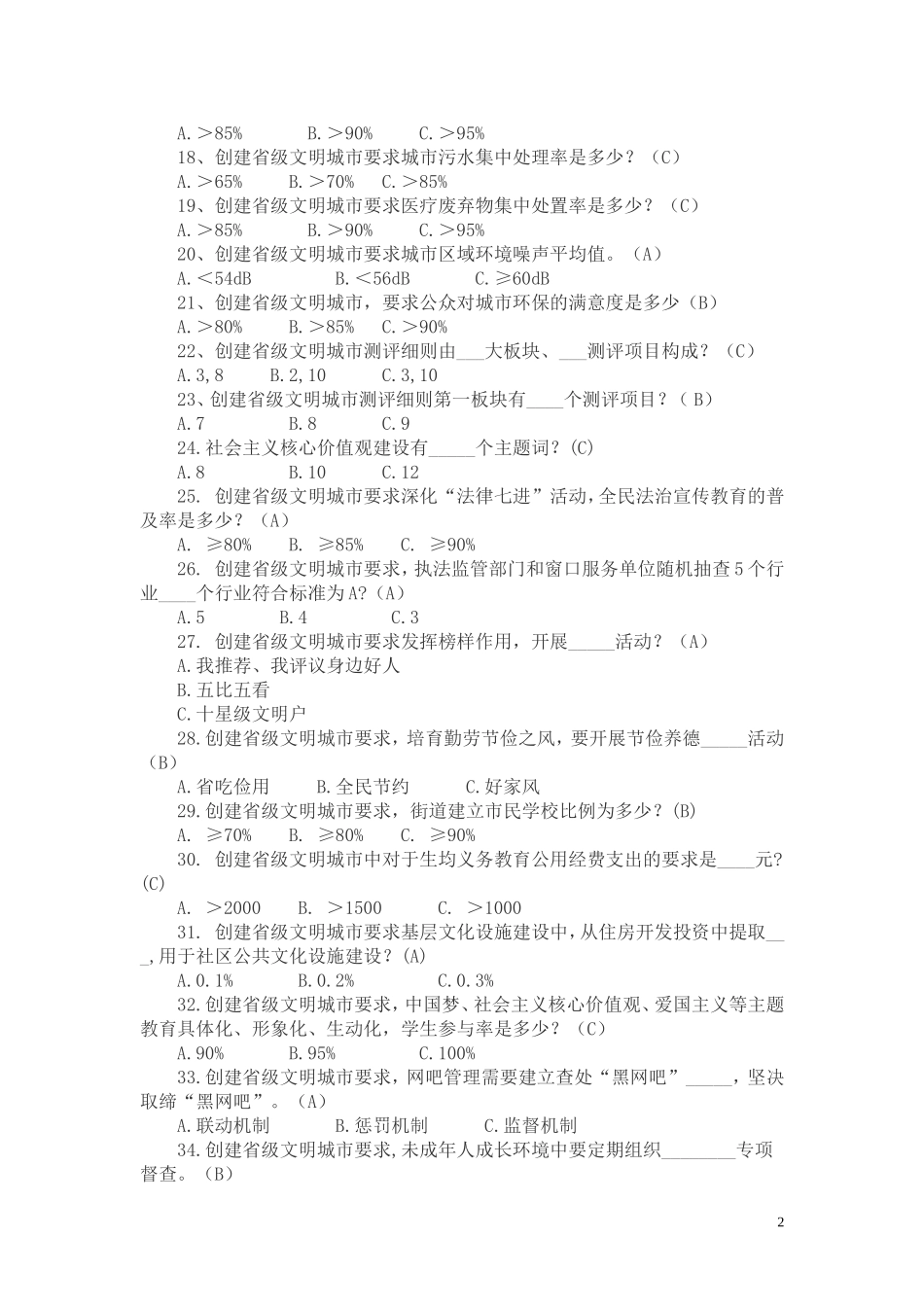 创文明城市网上知识竞答参考答案_第2页