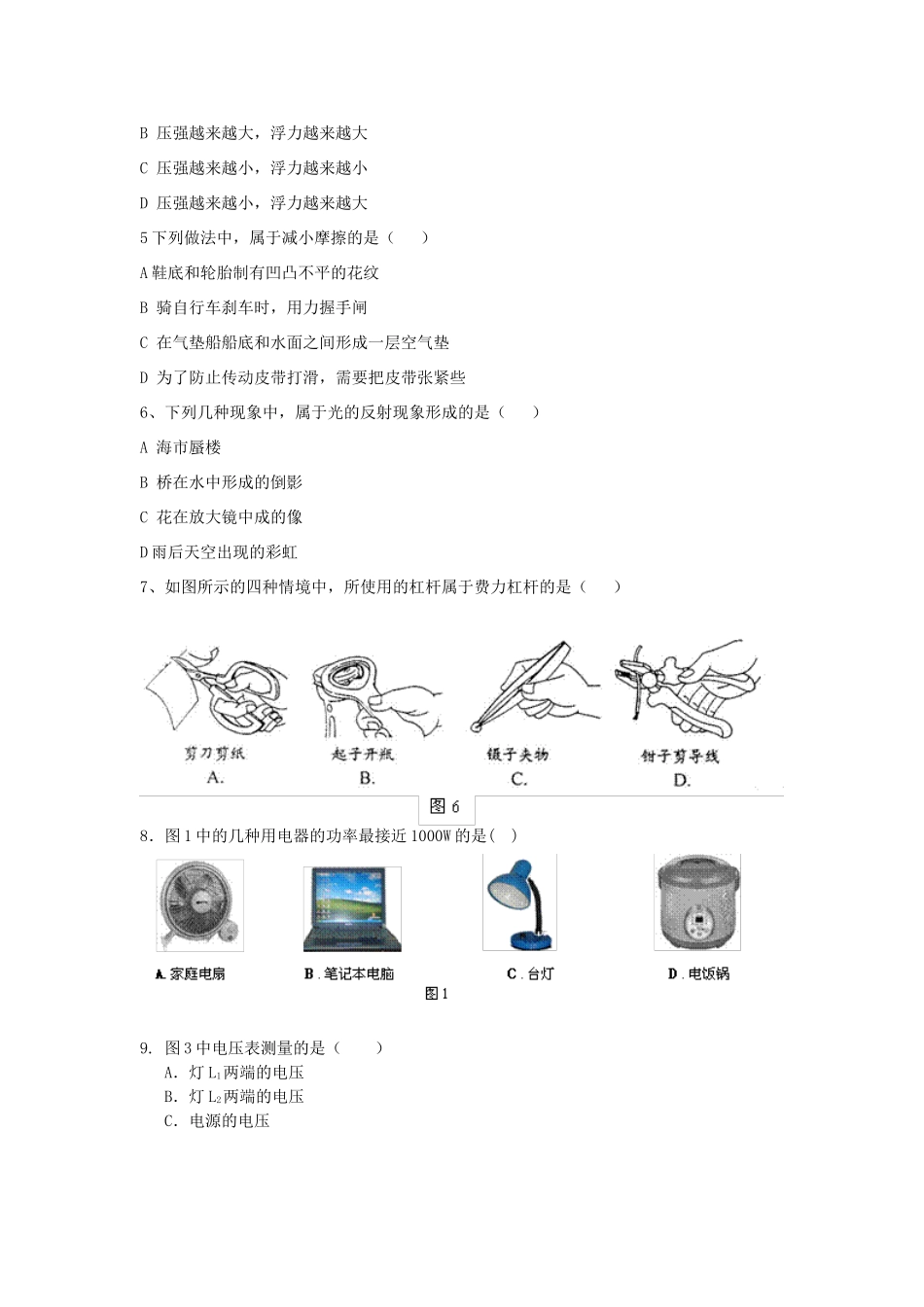 初中物理学业水平模拟考试试题5(无答案) 新人教版 试题_第2页