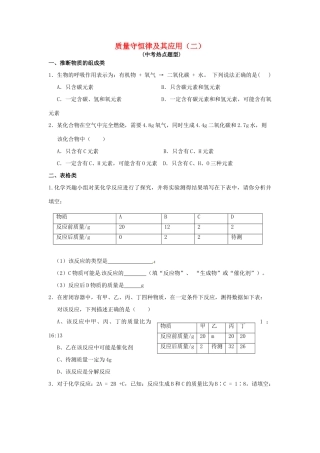 九年级化学上册 专题突破训练 质量守恒律及其应用(二) 新人教版试卷