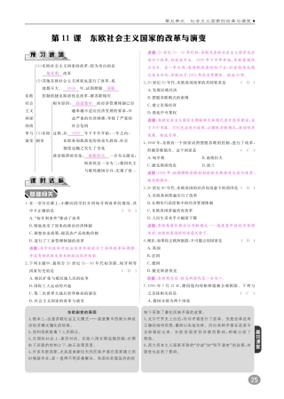 九年级历史下册 10分钟掌控课堂 第五单元 社会主义国家的改革与演变 第11课 东欧社会主义国家的改革与演变(pdf) 新人教版试卷