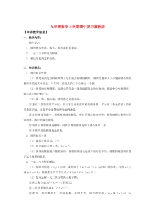 九年级数学上学期期中复习冀教版试卷