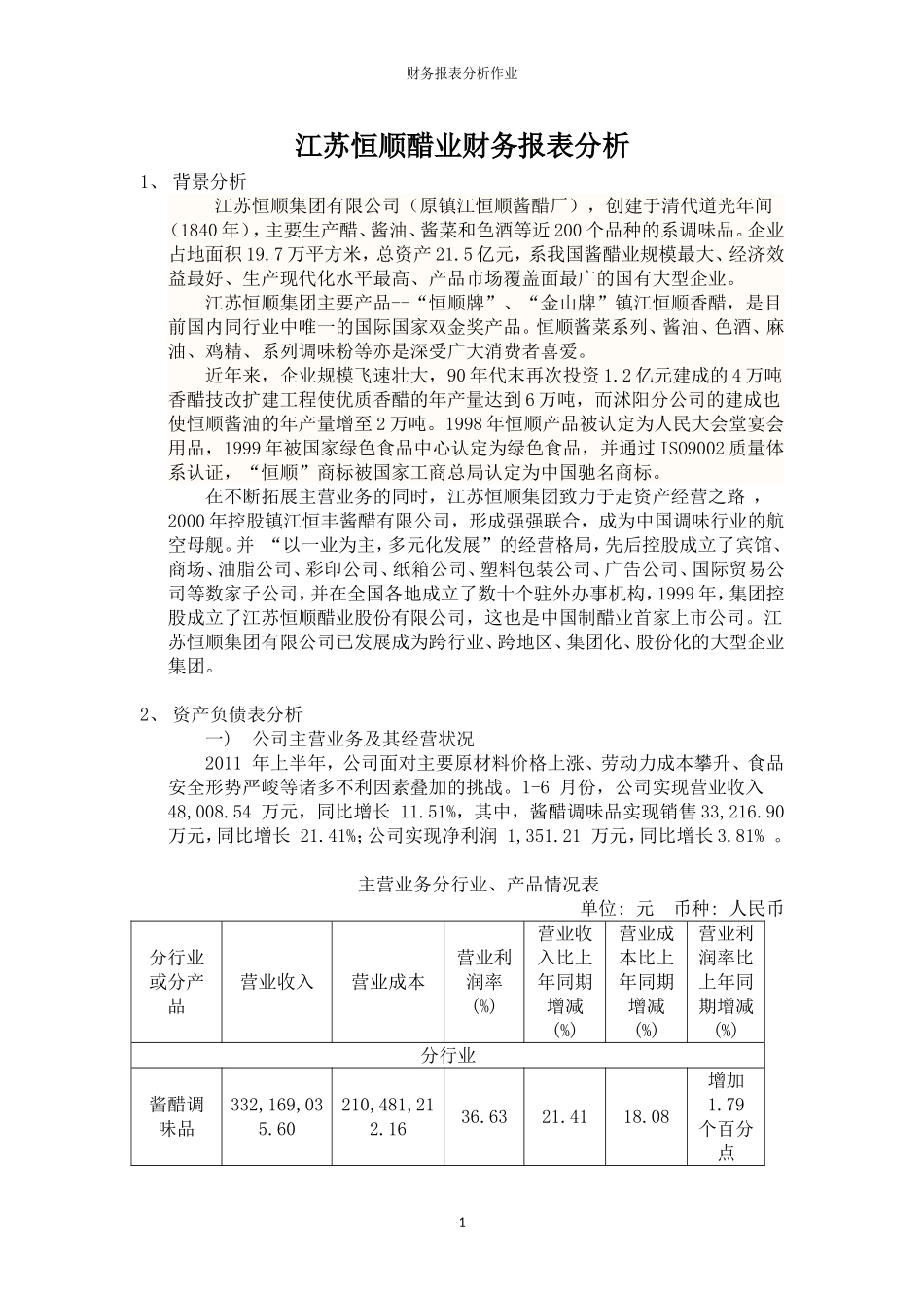 江苏恒顺醋业财务报表分析作业_第1页