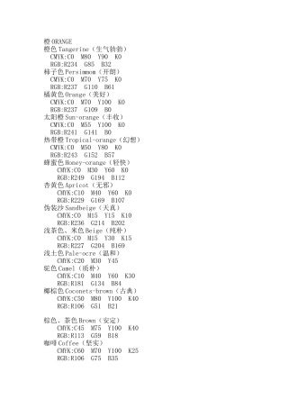 详细颜色对应CMYK和RGB颜色表