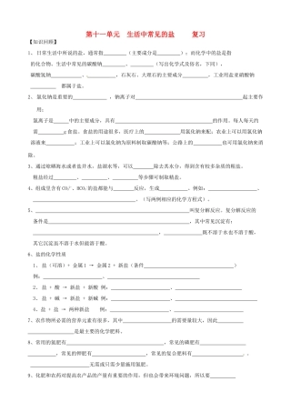 九年级化学下册 第十一单元 生活中常见的盐复习 人教新课标版试卷