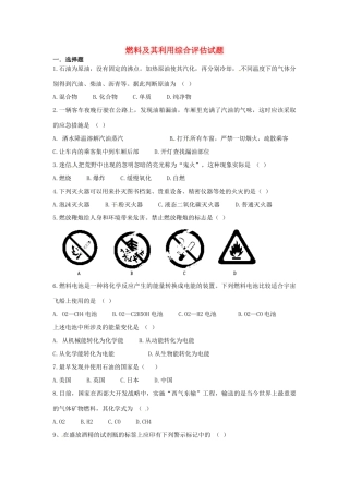 九年级化学上册(第七单元 燃料及其利用)综合评估试卷 新人教版试卷