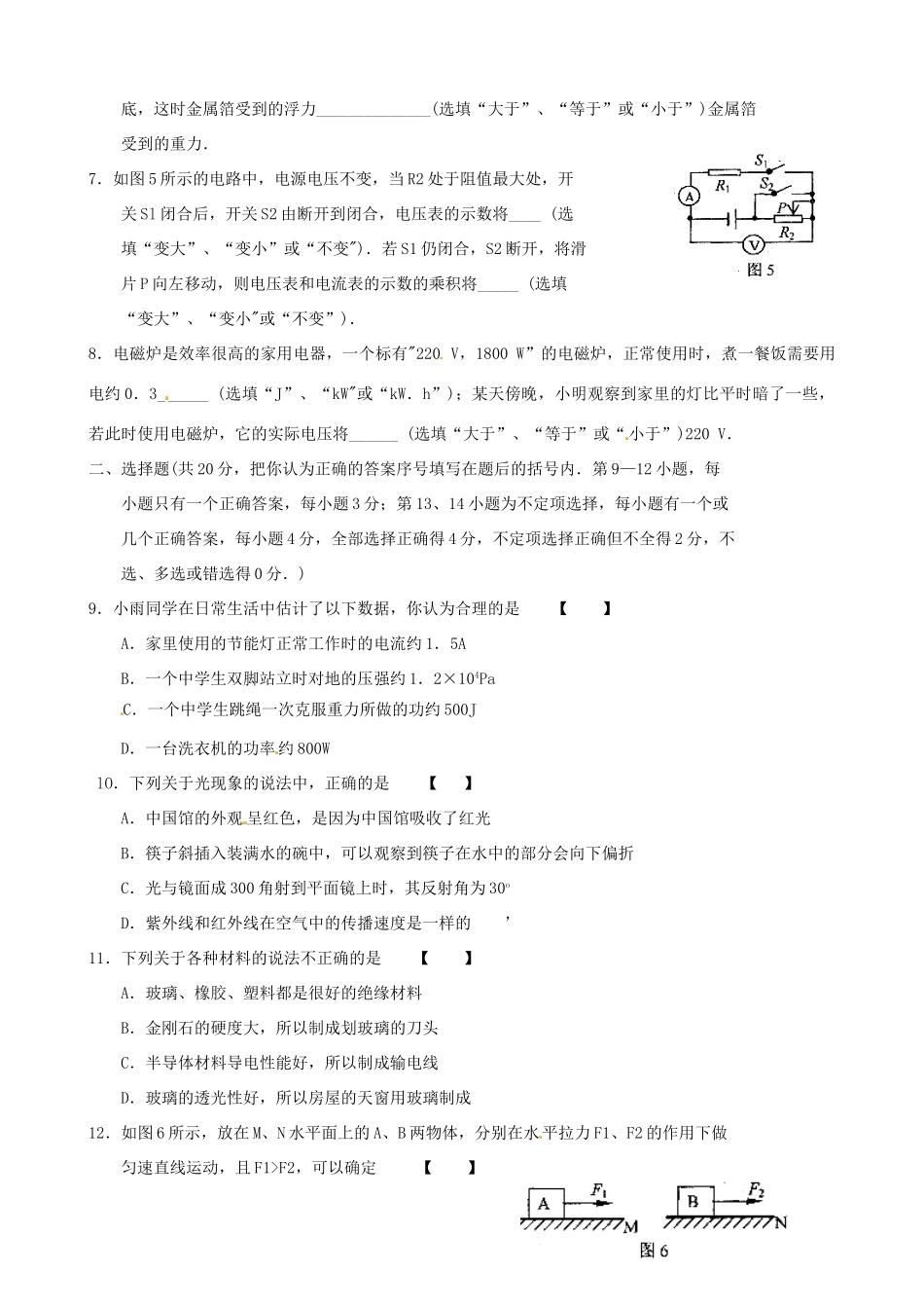 中考物理适应性考试卷_第2页