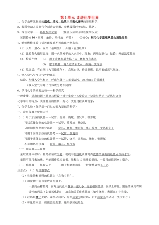 初中化学第 1单元走进化学世界知识点汇总 试题