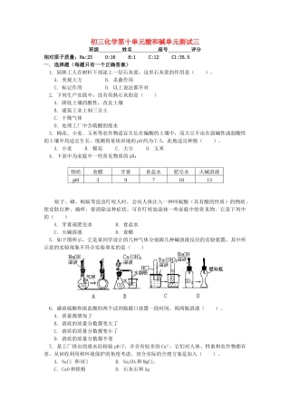 初三化学第十单元酸和碱单元测试三 试题