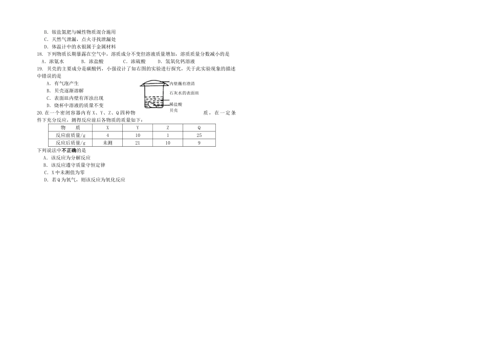 九年级化学下学期摸底测试 人教新课标版试卷_第2页