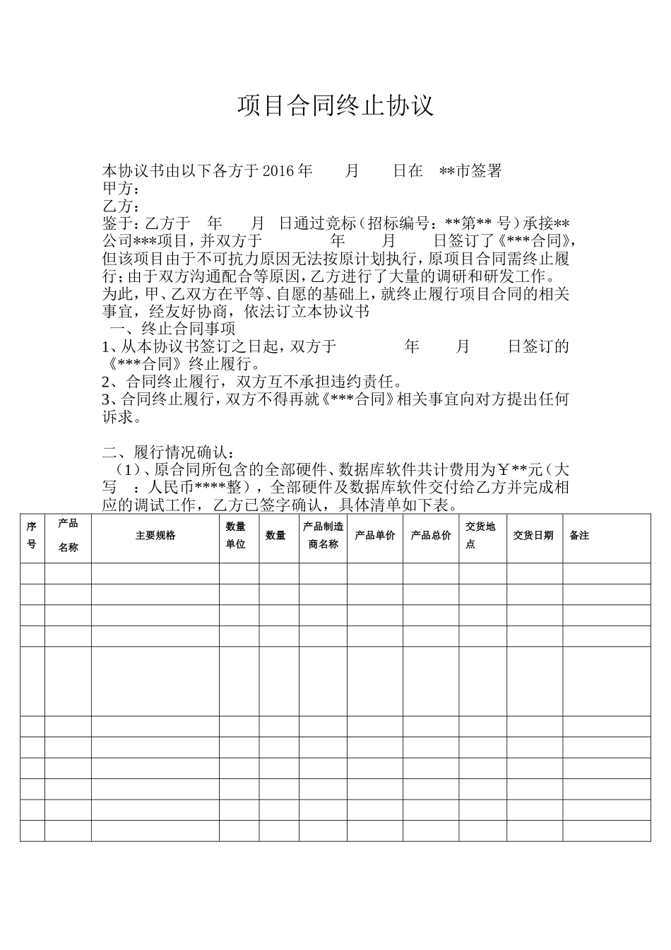 项目合同终止协议_第1页
