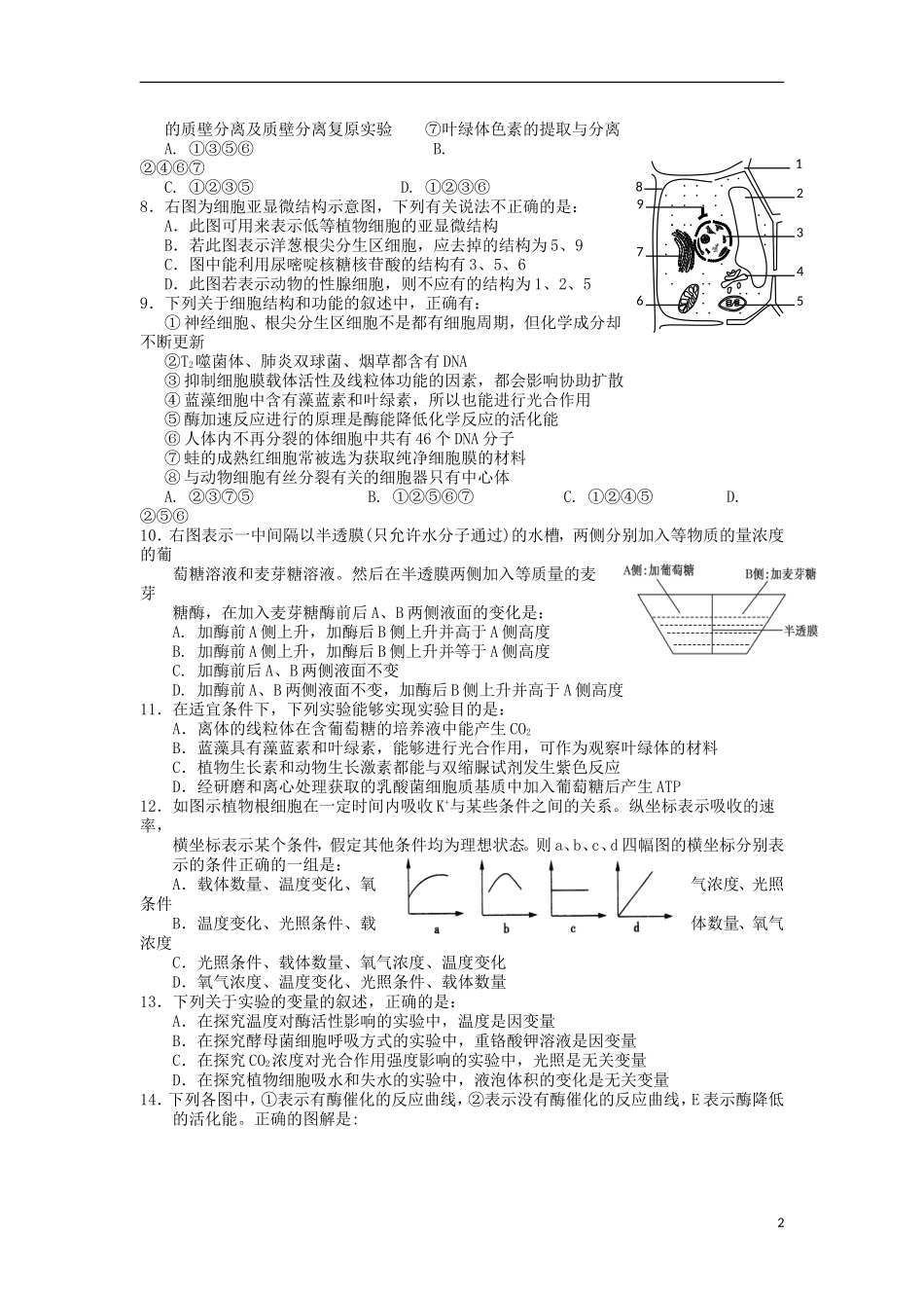 甘肃省张掖市2013届高三生物上学期10月月考试题(奥班)_第2页