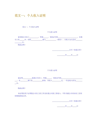 范文一个人收入证明