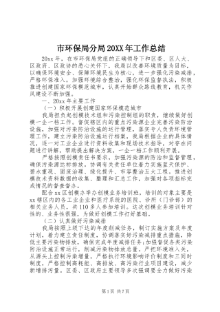 市环保局分局20XX年工作总结