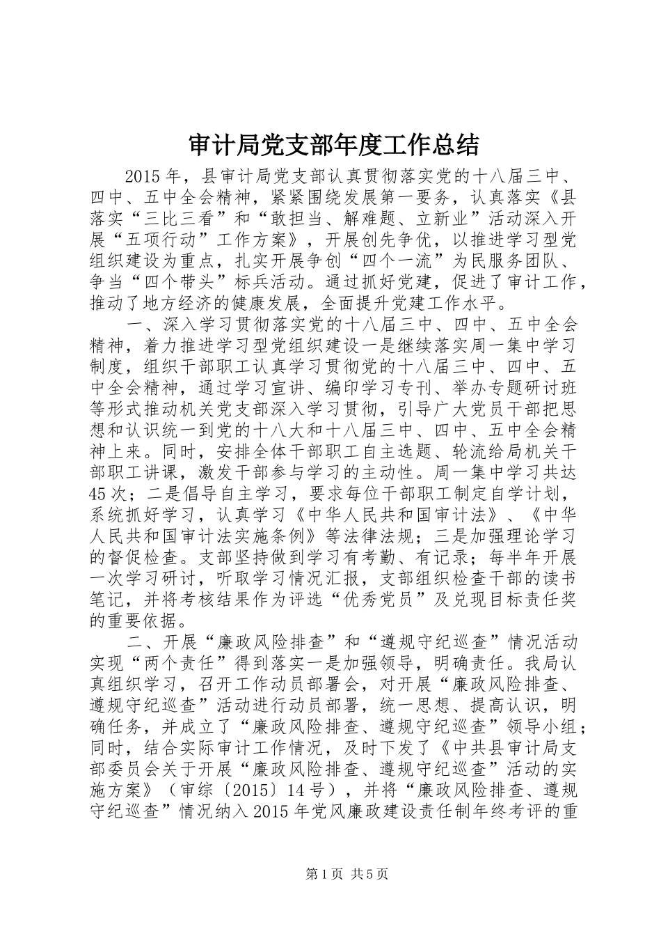 审计局党支部年度工作总结 _第1页