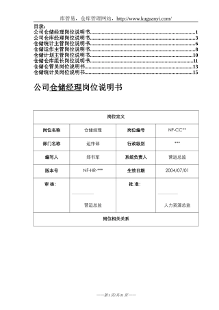 仓库各岗位说明书-仓库管理人员工作职责与绩效衡量指标