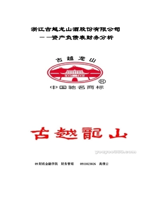 古越龙山资产负债表分析