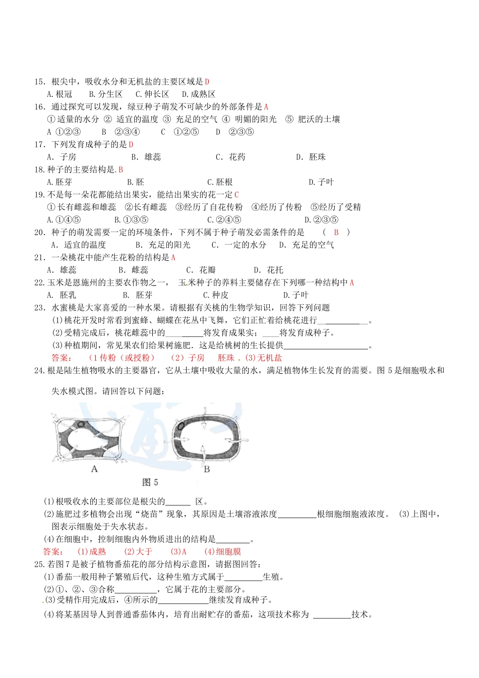 中考生物专项训练-被子植物的一生试卷_第2页