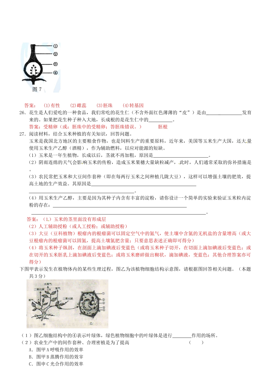 中考生物专项训练-被子植物的一生试卷_第3页