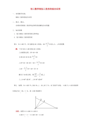 初三数学相似三角形的综合应用 浙江版 试题