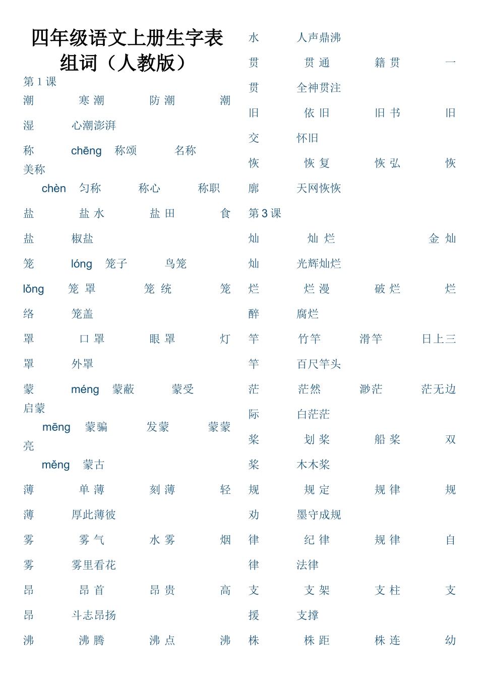 四年级语文上册生字表组词_第1页