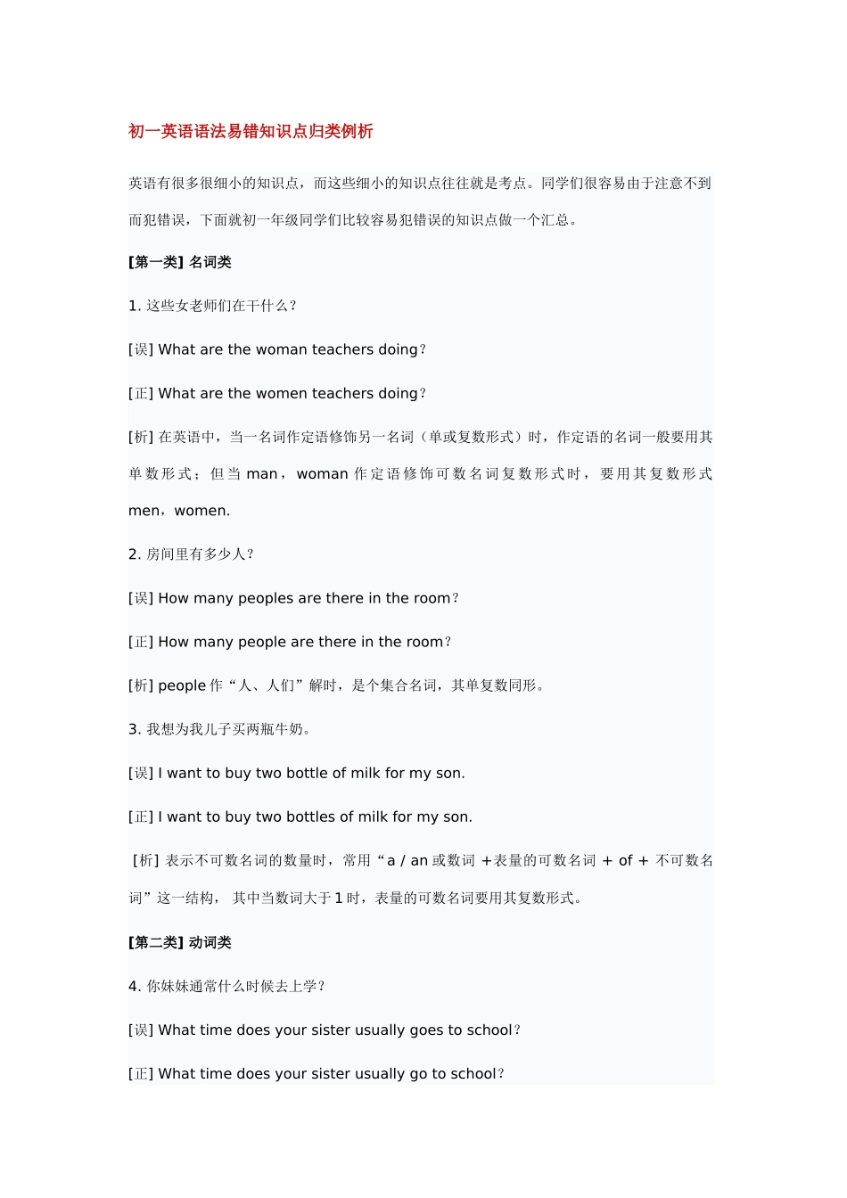 初一英语语法易错知识点归类例析专题辅导 试题_第1页