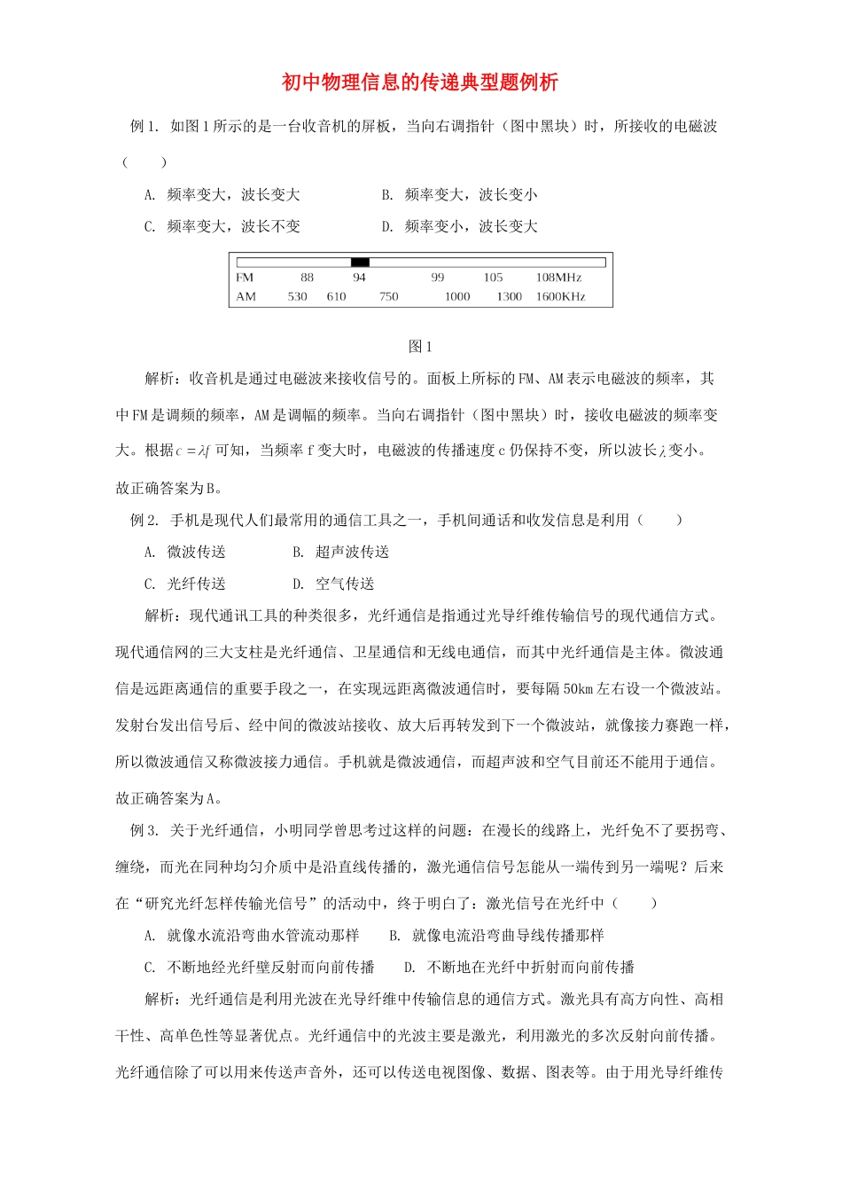 初中物理信息的传递典型题例析 专题辅导 不分版本 试题_第1页