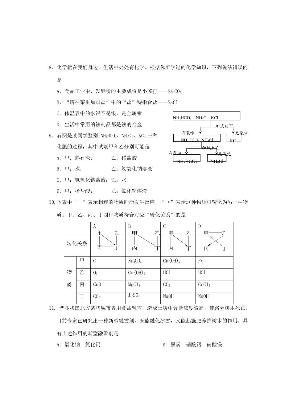 九年级化学下册 第十一单元 盐、化肥单元目标检测 新人教版试卷_第3页