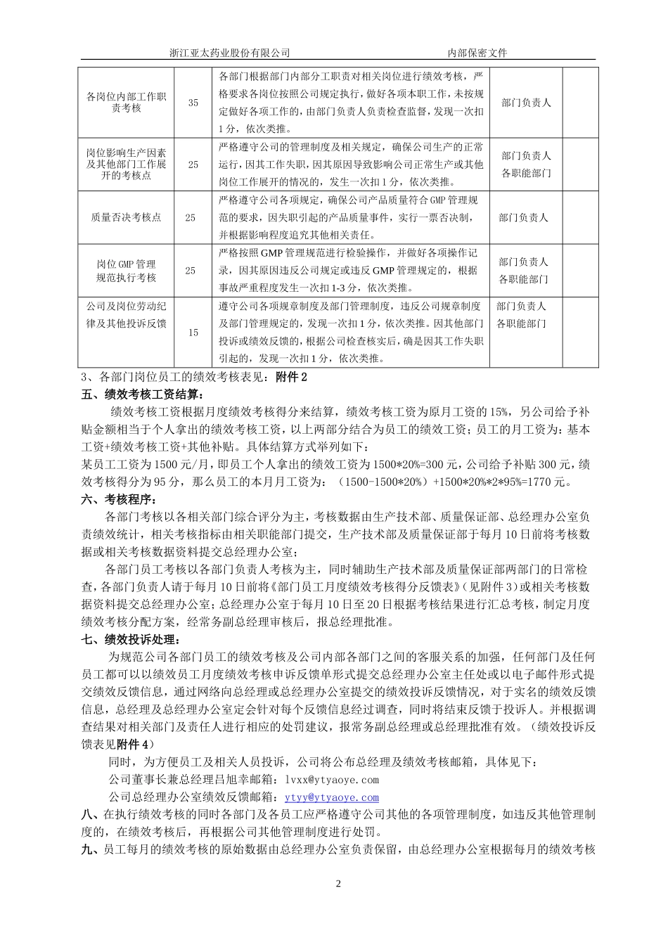 公司各部门绩效考核管理办法_第2页