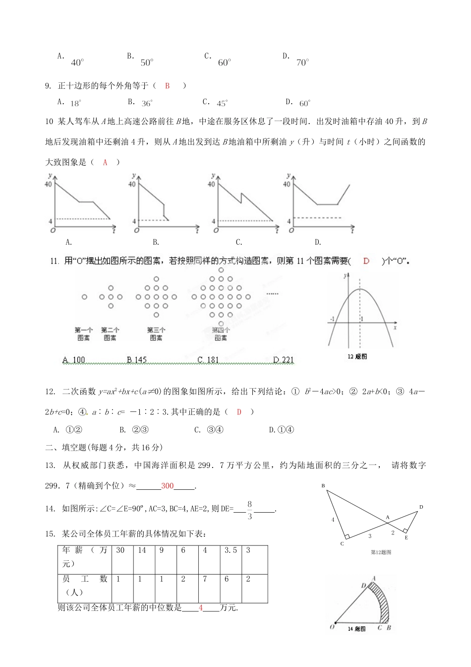 九年级数学第一次月考试卷 新人教版试卷(00002)_第2页
