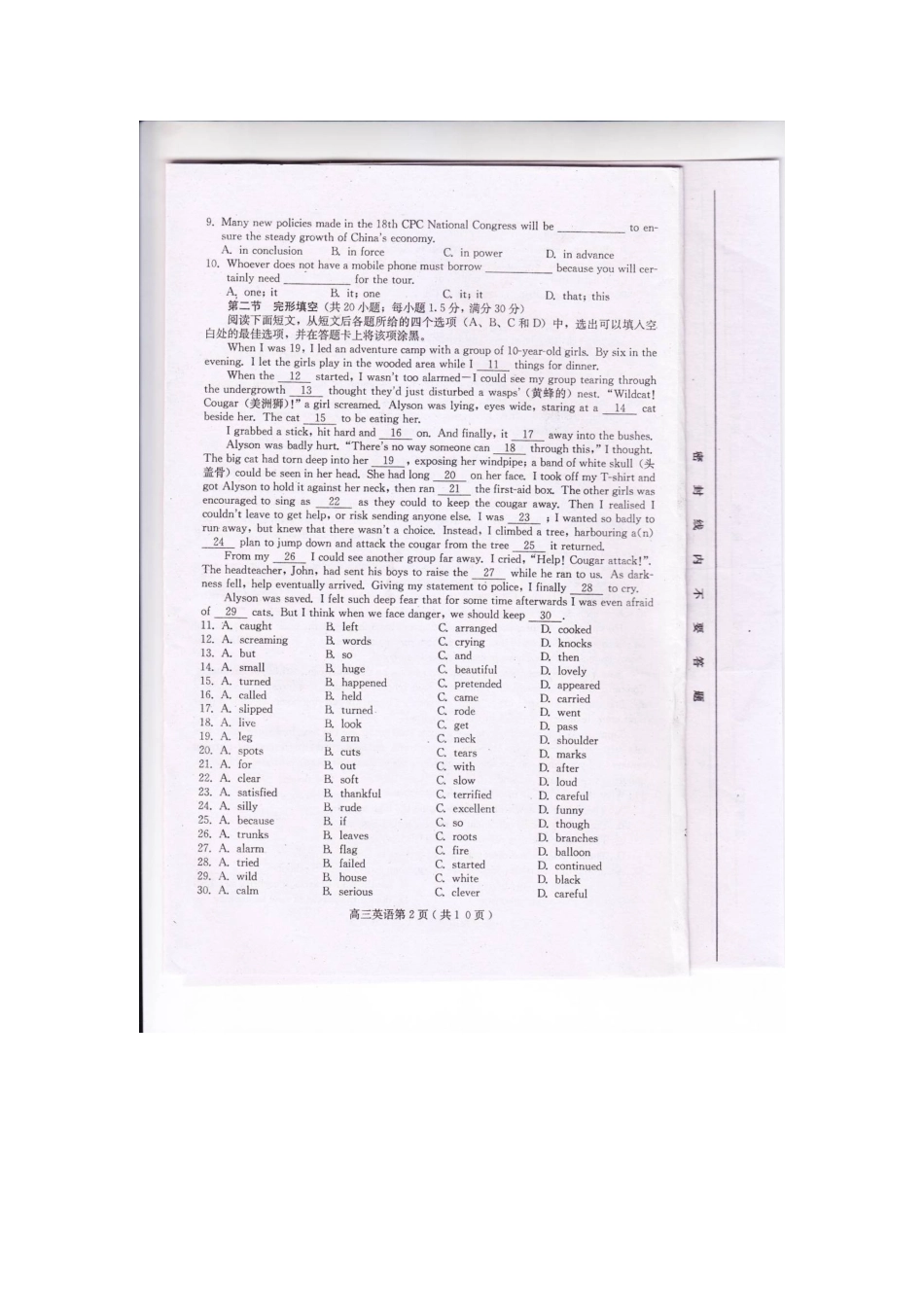 四川省乐山市高三英语下学期4月调查研究考试试卷外研版试卷_第2页