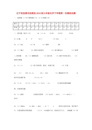 九年级化学下学期第一次模拟试卷答案 0516214