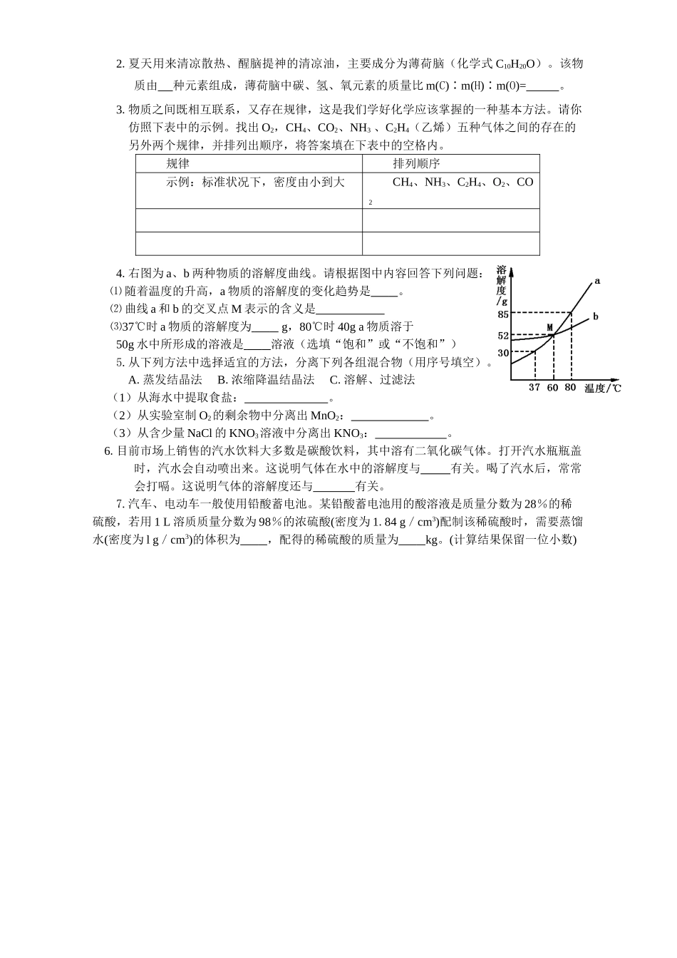 初三化学素质与能力训练 溶解现象 单元自测B 试题_第3页