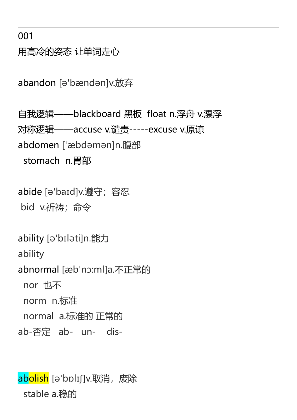何凯文1575核心单词表(刘一男精简讲义)_第1页