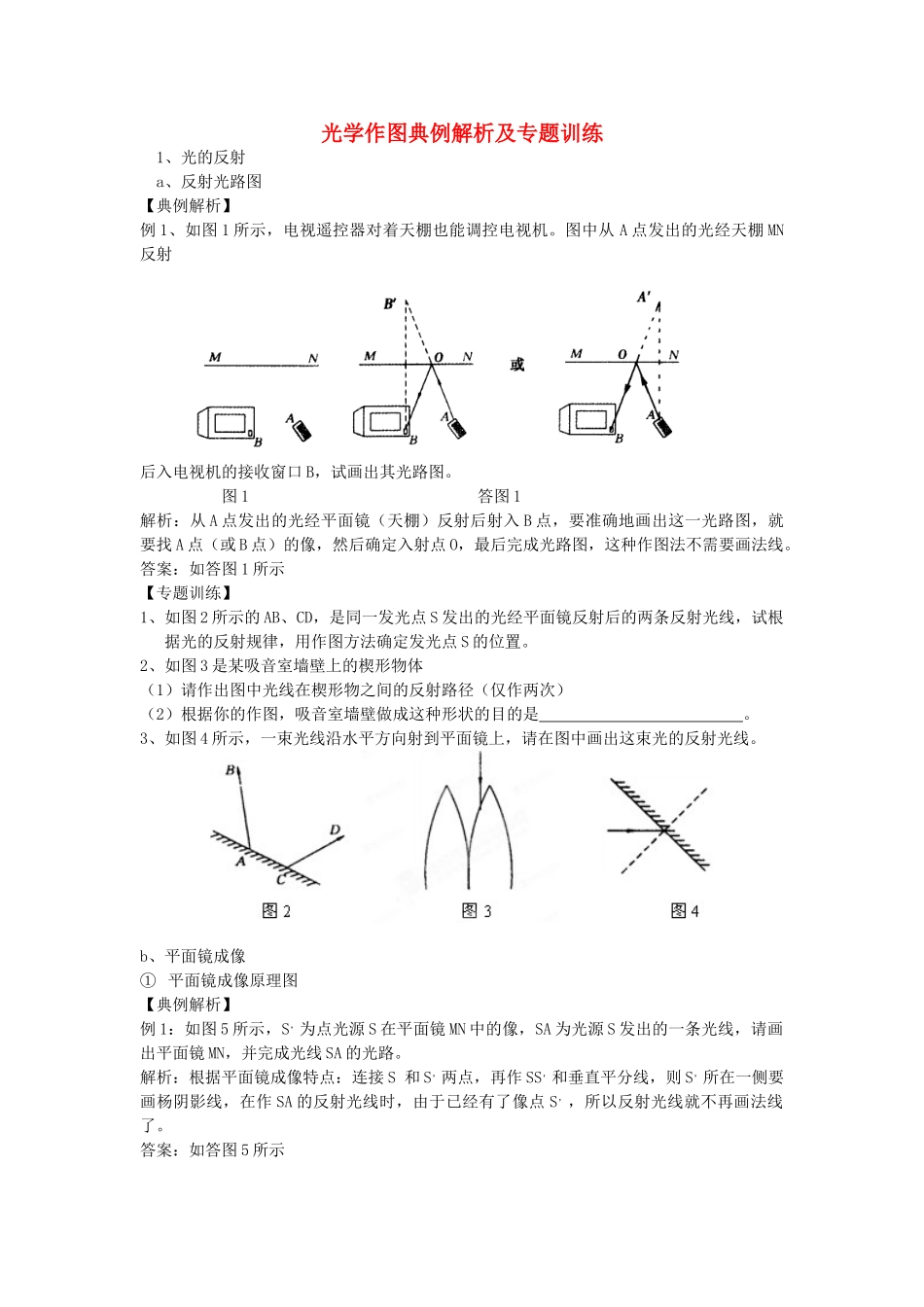 中考物理知识结构复习14 光学作图典例解析及专题训练试卷_第1页