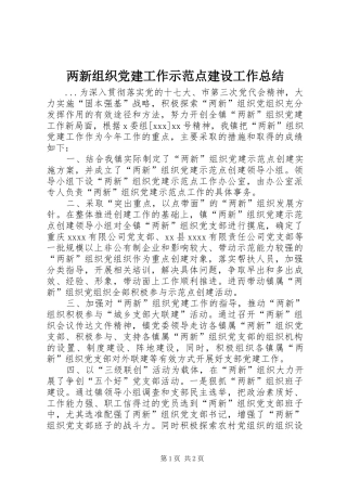 两新组织党建工作示范点建设工作总结 