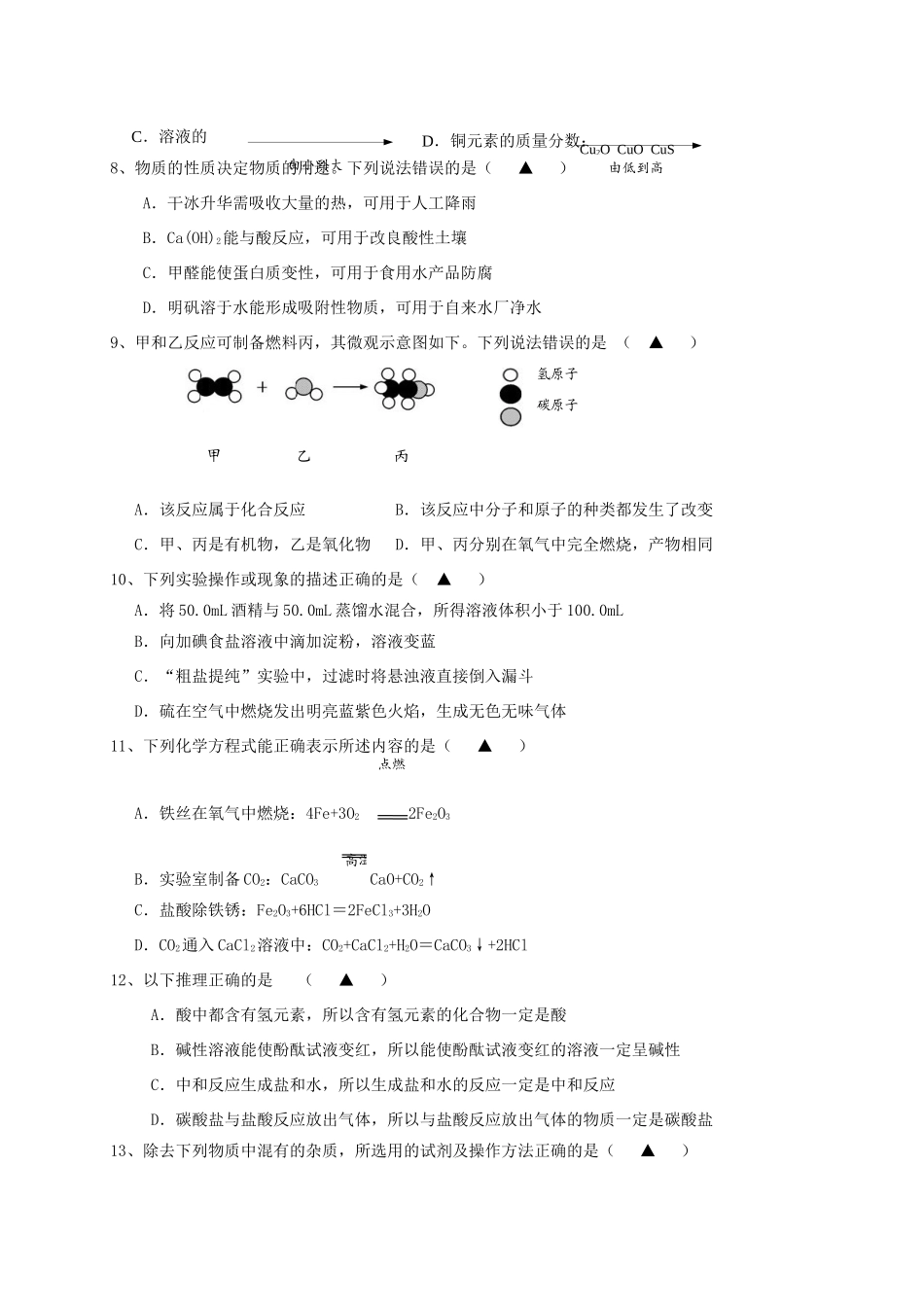 初中化学命制比赛试卷(十)(无答案) 试题_第2页