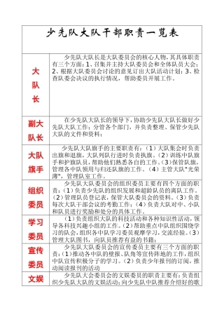 少先队大队干部职责一览表