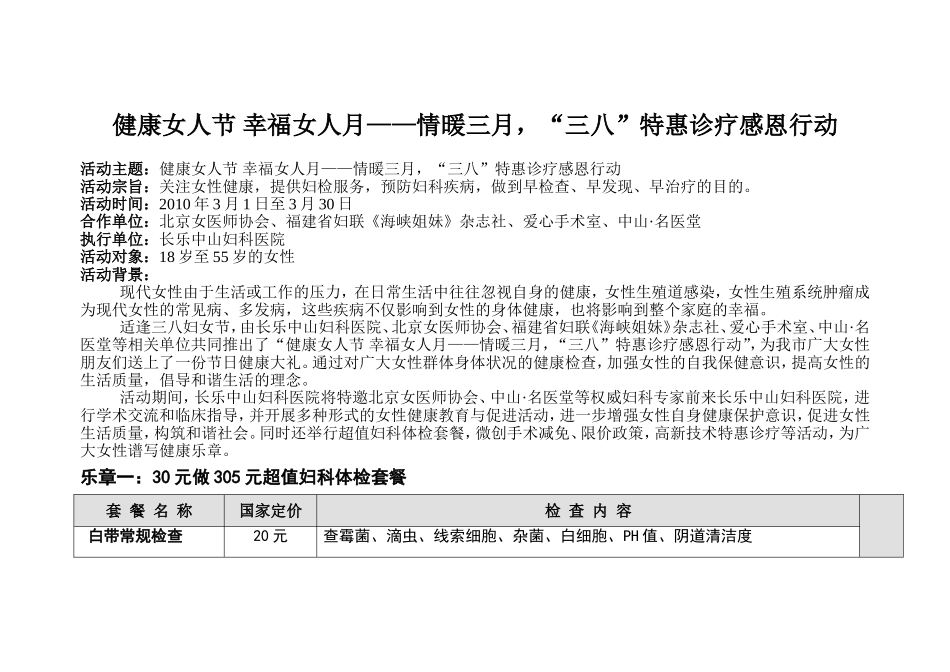 (长乐中山妇科医院)2010年3月份活动策划方案_第1页